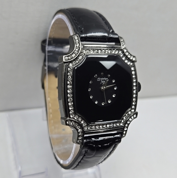 Womens Christian Joy Silver Tone Geometric Watch Crystals Leather New Battery main image 8